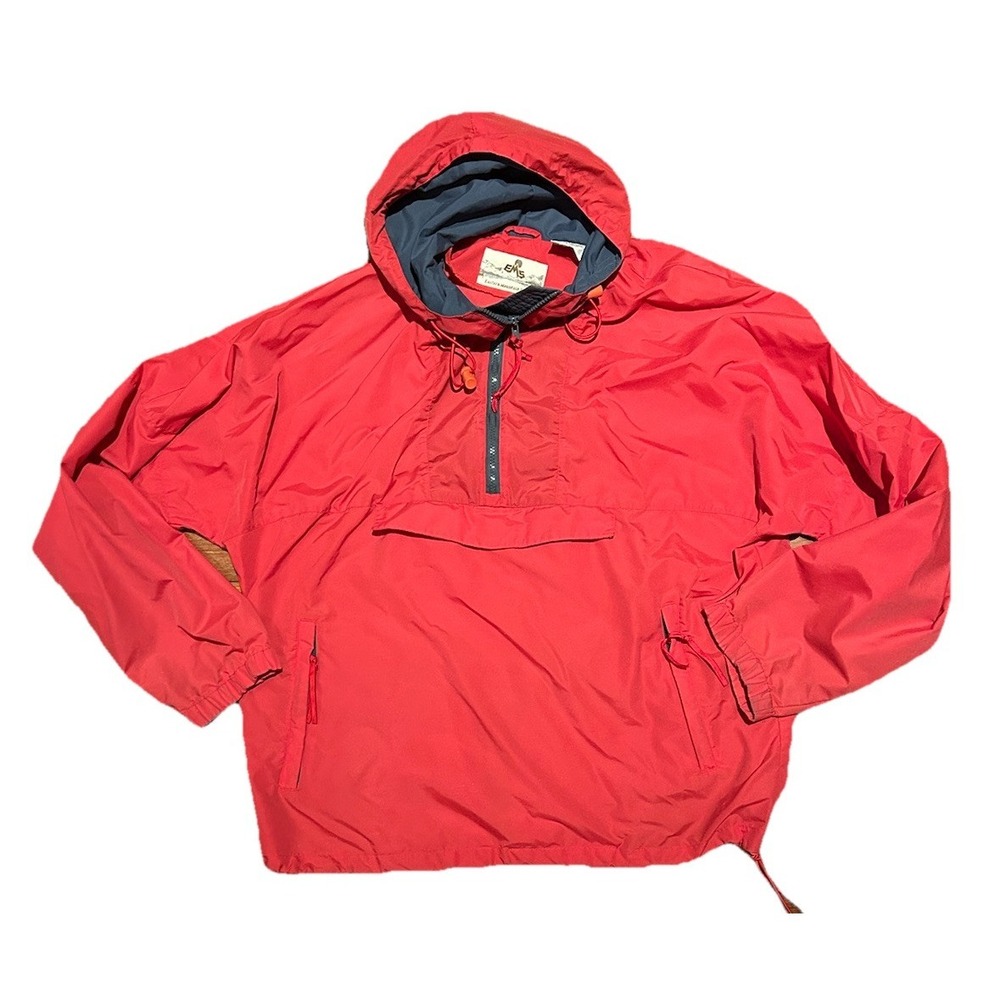 Vintage EMS Rain Jacket Mens Large Water Resistant Red Pullover  Hooded 1/4 Zip